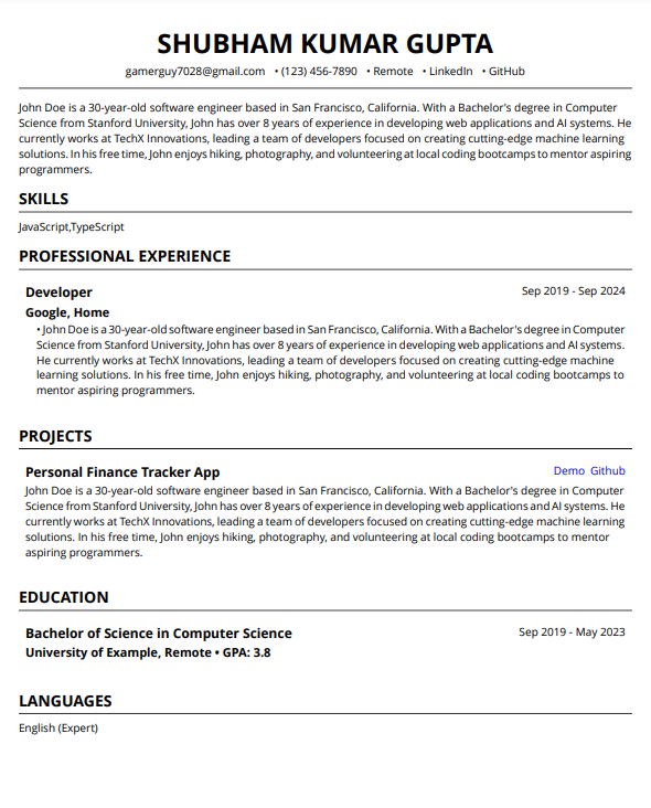 Professional template preview
